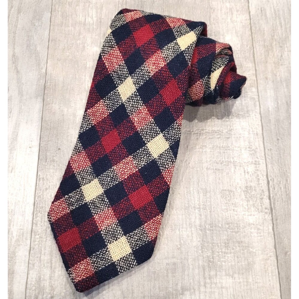 Harris Tweed Wool Plaid Neck Tie Hand Woven Scotland Red Blue Tartan Preppy